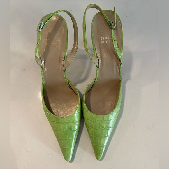 Stuart Weitzman vintage 90's lime green croc sling backs - Picture 5 of 9